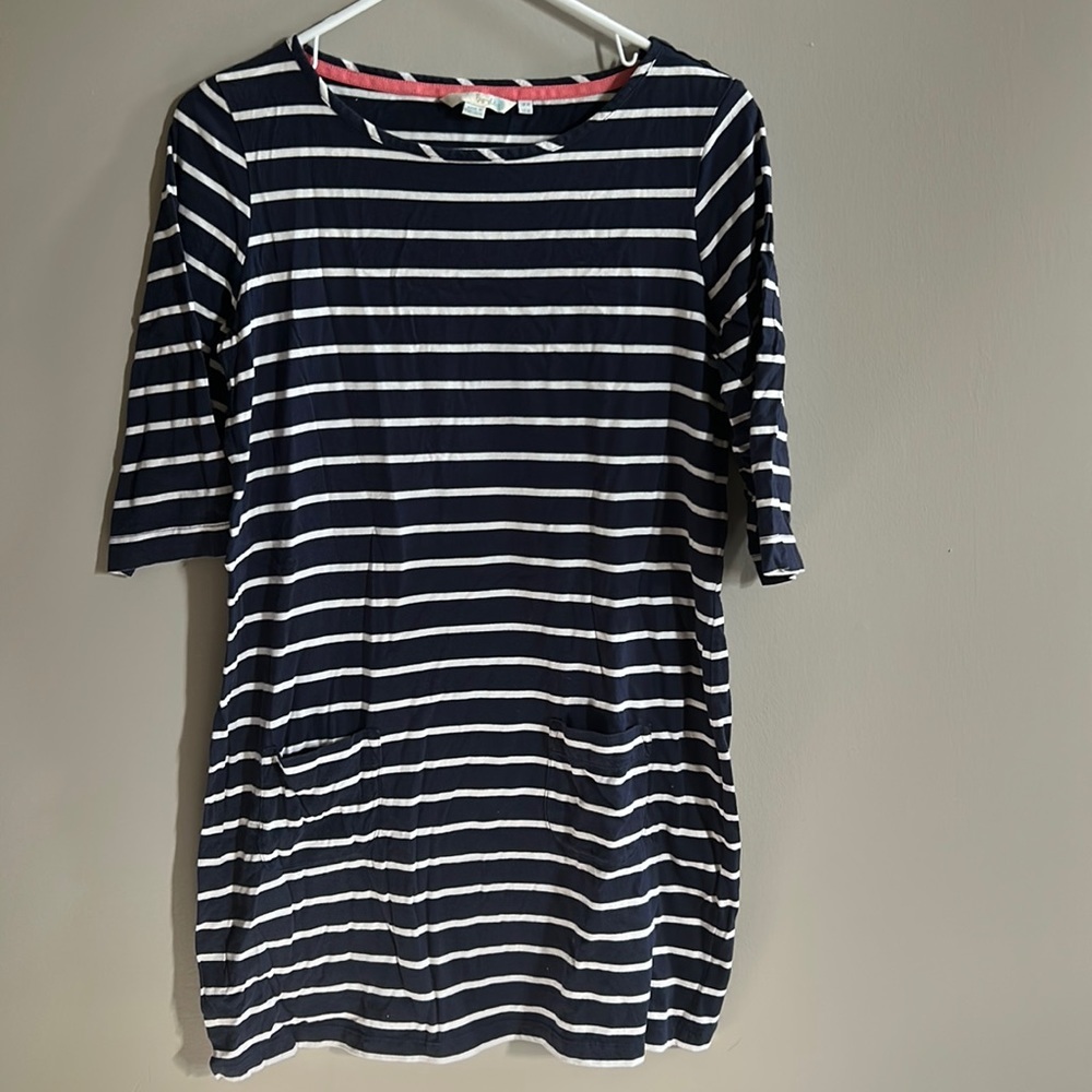 BOGO SALE 🎉 BODEN Nautical Stripe Pocket Tunic Mini Dress Blue White size US 10